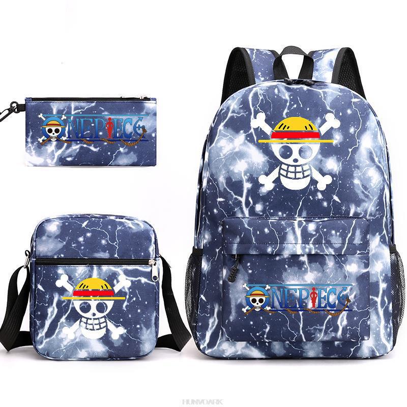 Riman One Piece Backpack 3-Piece Set, Boys And Girls Laptop, Youth Schoolbag, Messenger Bag, Pencil Bag.