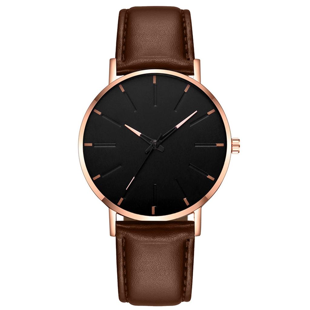 Sleek Couple Men's Watch Rose Gold Frame White Dial Black Leather Strap Minimalist Design Stylish Precise Fashionable Wristwatch