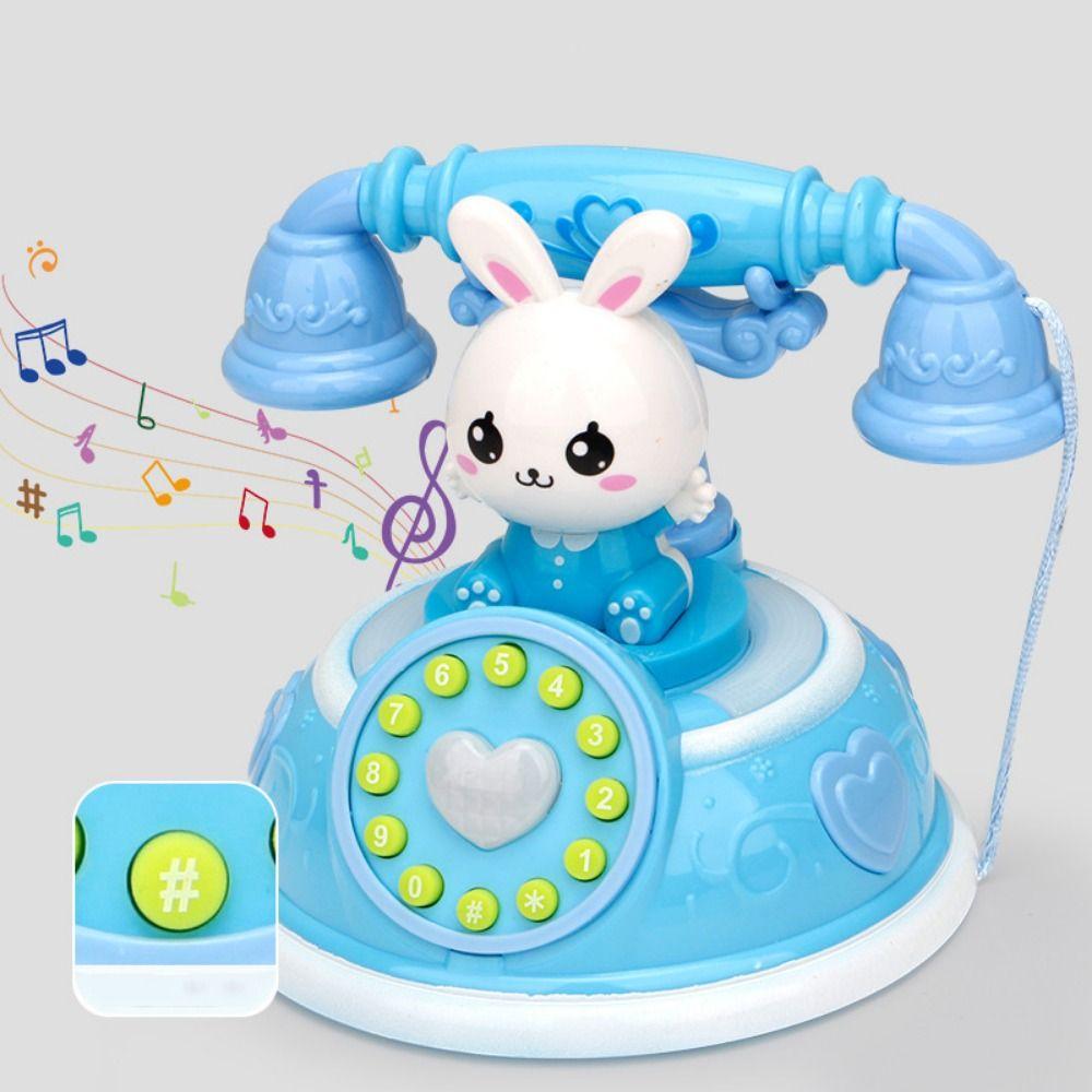 Early Education Rabbit Telephone Toy with Music Sound Light Simulation Landline Phone Kids Gift