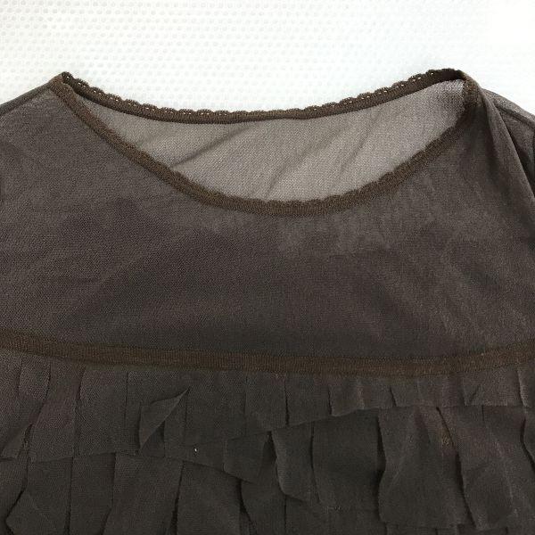 USED/Made In Japan GK Italiya Sheer Sleeve Tiered Fringe Dress 11 Women M-L Knee Length Brown cBH627