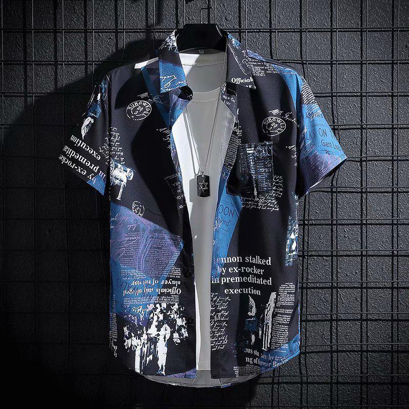 2026 Men s Trendy Graffiti Print Loose Half-Sleeved Shirt M чёрный
