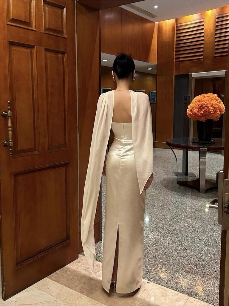 2026 New Style Sequined Strapless White Evening Gown with Shawl - Slimming & Elegant