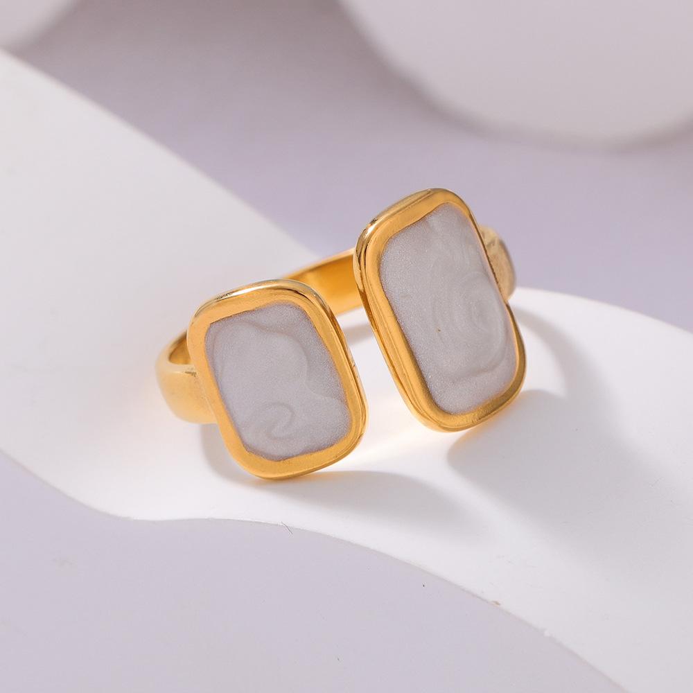 

1pc Elegant Lady Style Square Drip Oil Stainless Steel Open Ring, Suitable For Women s Daily Wear белый