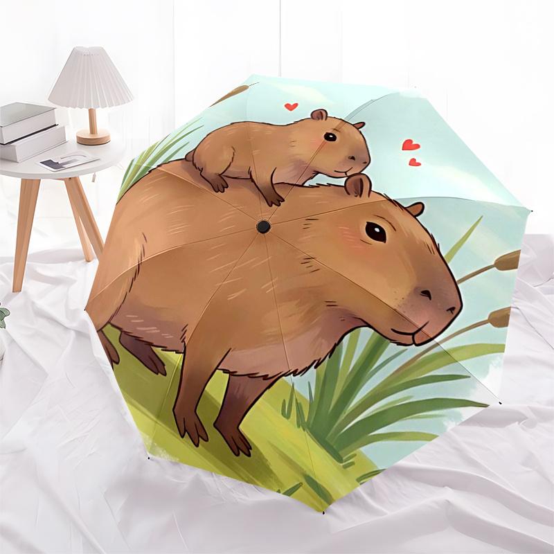 Capybara Themed Travel Umbrella 8 Ribs Automatic Opening and Closing,Portable Folding Design,Compact and Stylish Umbrella Suitable for Out