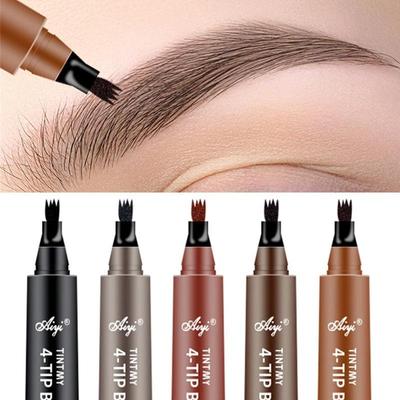 Lápiz líquido para cejas resistente al agua de 4 puntos con cepillo para cejas 3D de larga duración, herramientas de maquillaje con microcuchillas naturales