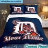 Custom Name 3PCS Detroit Tigers Emblem Bedding Set,Including  Duvet Cover And 2pcs Pillowcases Perfect for Bedroom,Dormitory,Fan Christmas Gift