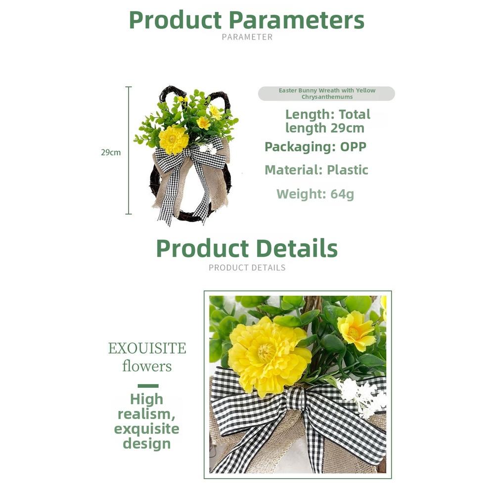 Door Hanging Easter Bunny Wreath For Photo Shoots Handmade Craftsmanship Realistic Look Cloth And Plastic Components