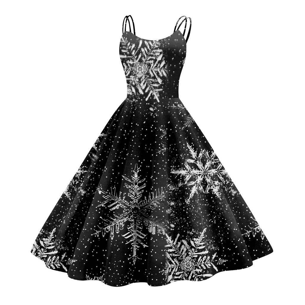 Women's Fashion Sexy Strapless Gothic Cocktail Christmas Graphic Printed Vintage Long Dresses