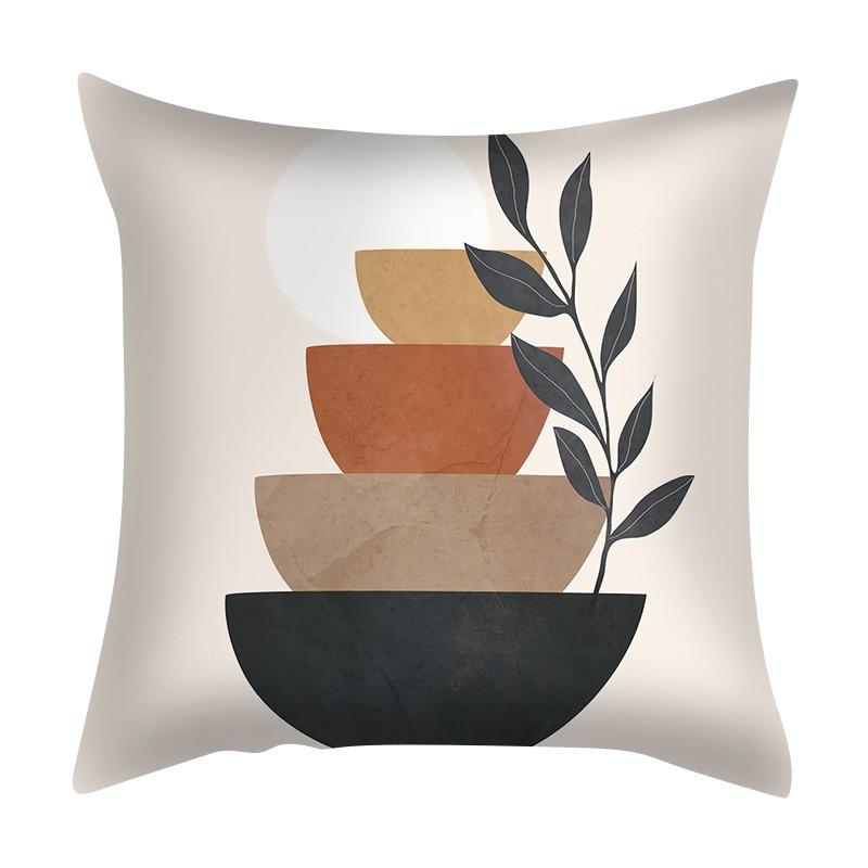 Mid Century Modern Abstract Cushion Cover Peach Skin Soft Decorative Pillowcase Boho Leaf Print Throw Pillow Case for Home Decor