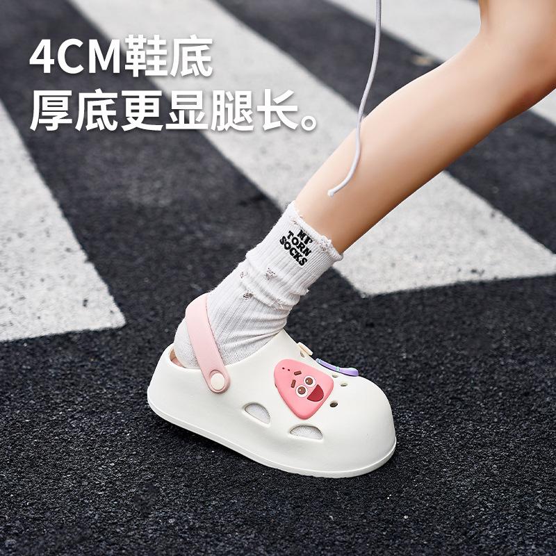Cute Bear Hole Shoes Summer New Wear Breathable Cool Slippers Two Wear Non-slip Heightening Bag Head Slippers Ladies