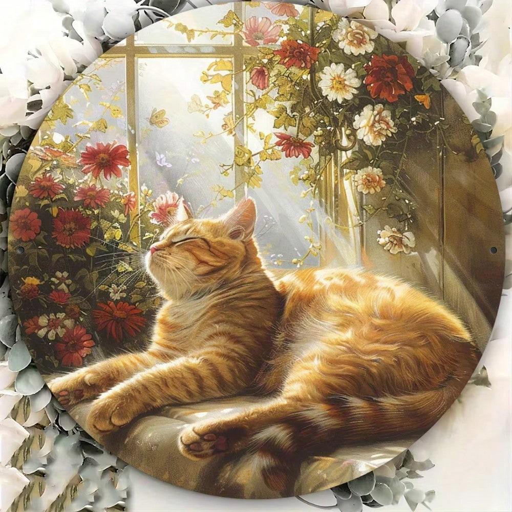 

Ginger Tabby Cat Metal Sign, Floral Window Scene, Rustproof Indoor Outdoor Wall Art, Housewarming Gift 20x20 білий