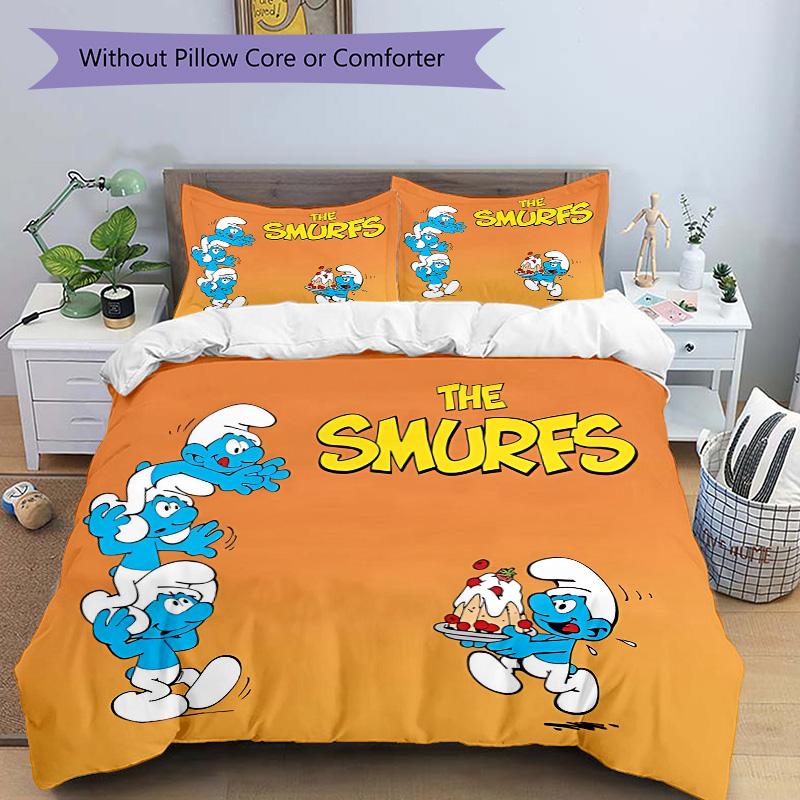 Smurf Smurfs Print 3Pcs Bedding Setduvet Cover With 2 Bedropillowcase Home Birthday Gift
