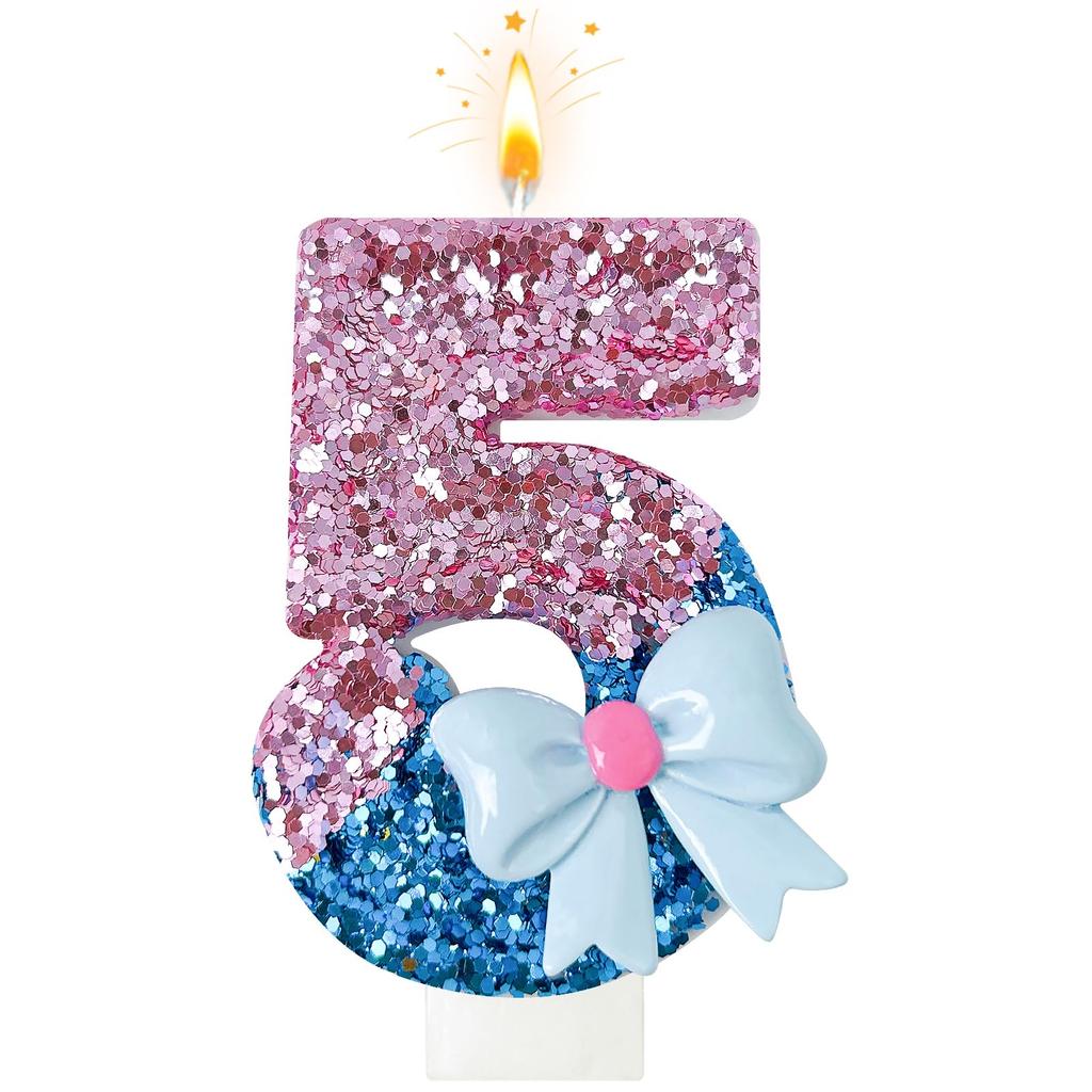Velas de Aniversário com Laços Rosa e Azul, números 0-9 Decoração de Bolo, Adequado para Aniversário Evento Casamento Decoração Suprimentos