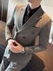 Men's Striped Double-Breasted Slim-Fit Business Casual Suit