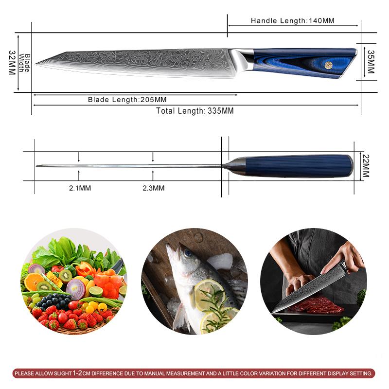 8palcové kuchyňské nože šéfkuchaře 67 vrstev Damašková ocel Krájení masa na zeleninu Nůž Gyutou s rukojetí G10 Nůž na vaření Dárek GRANDSHARP