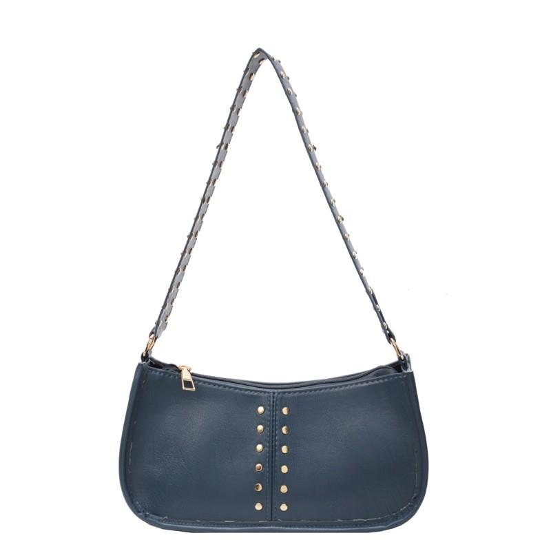 Womens Vintage Rivet Moto Style Shoulder Bag Crossbody With Wide Strap Design