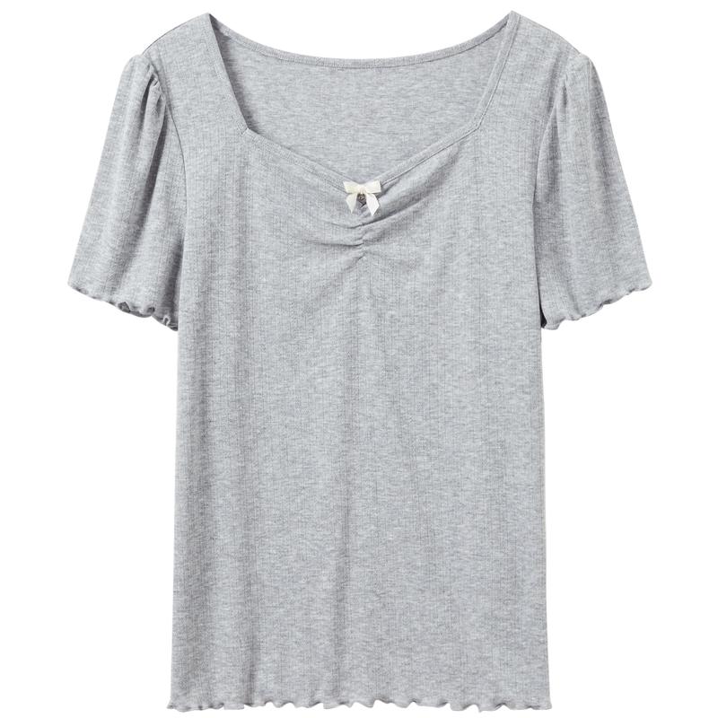 

Women s Square Neck Ribbed Bow T-shirt L