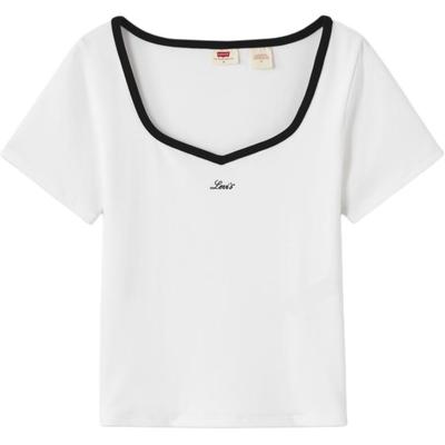 Levis Vielseitiges Bequemes Slim Fit Kurzarm Rippstrick Rundhals T-Shirt Damen Tops 003SM-0002