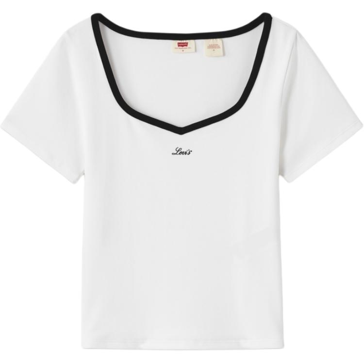 Levis Versatile Comfortable Slim Fit Short Sleeve Ribbed Round Neck T-Shirt Women Tops 003SM-0002