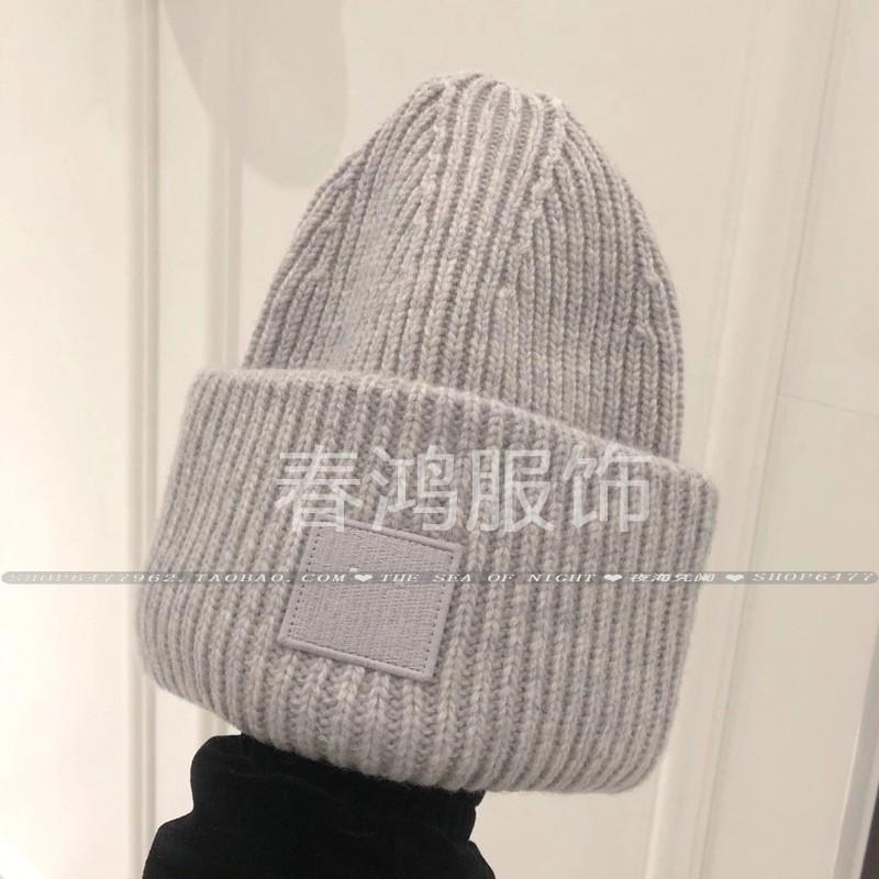 Warm Wool Knit Beanie Hat Women Men Winter High Top Adjustable Skull Cap With Square Patch