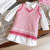 Dívčí pletené svetrové šaty s košilí s dlouhým rukávem - Podzimní/Jarní móda AQA135-GZ9316