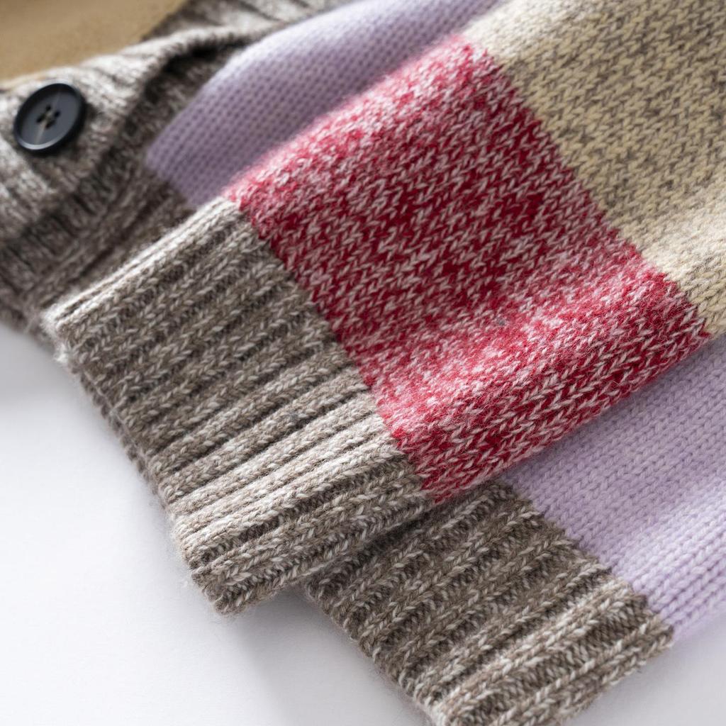 Women's Retro V-Neck Color Block Cashmere Cardigan - Plus Size Fall/Winter Knitwear