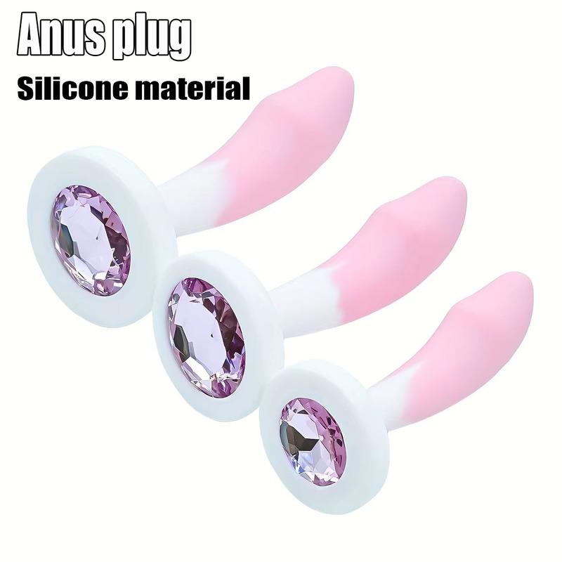 Silicone Jeweled Butt Plug - Pink Crystal Diamond Anal Plug, Soft Flexible Sex Toy for Women Men, Beginner Anal Training