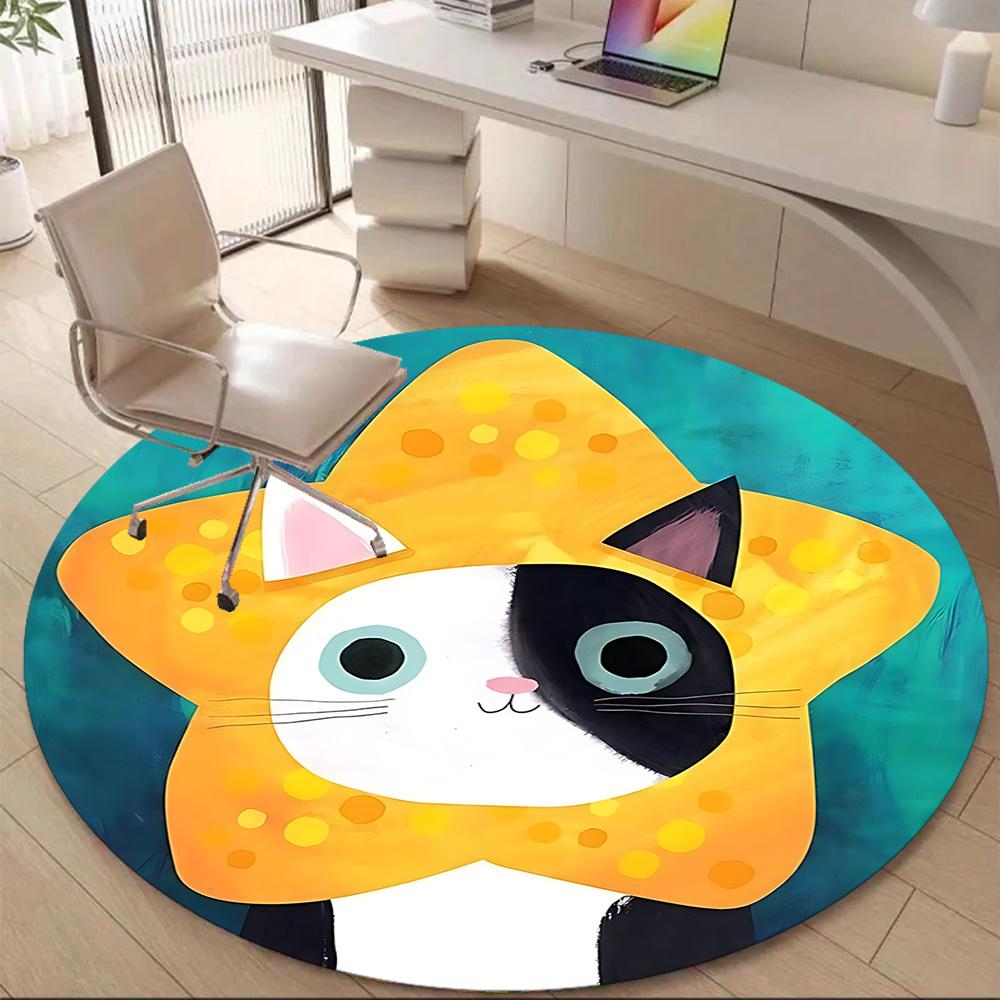 1pc Cat Star Office Round Area Rug, Indoor Mat Suitable ForOffice, Under Office Chairs Bedroom Living Room Home Decor, Room Deco u56