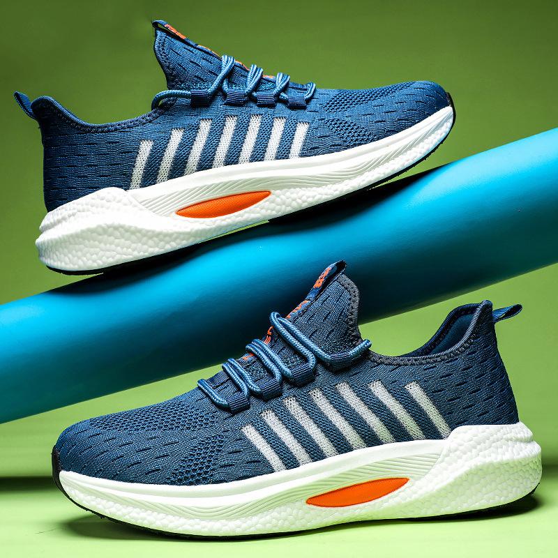 

High-quality popcorn summer fly-woven mesh men s shoes breathable fashion sports shoes casual real explosive running shoes 45 джинсовий синього кольору