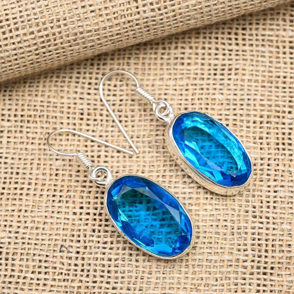 Blå Topaz Ädelsten Handgjorda 925 Sterling Silver bröllopssmycken örhänge