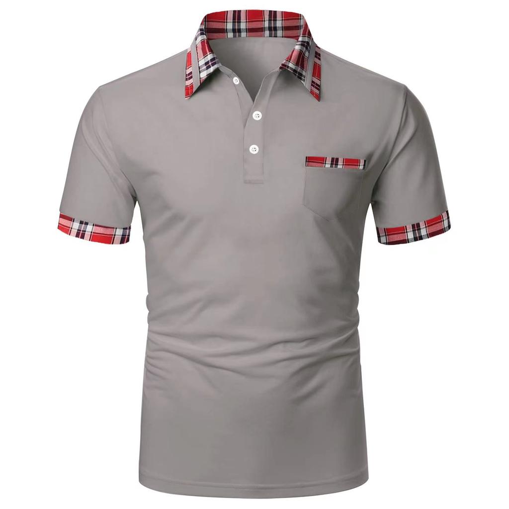 Men’s everyday casual short-sleeved polo shirt with a solid-colour patch pocket design