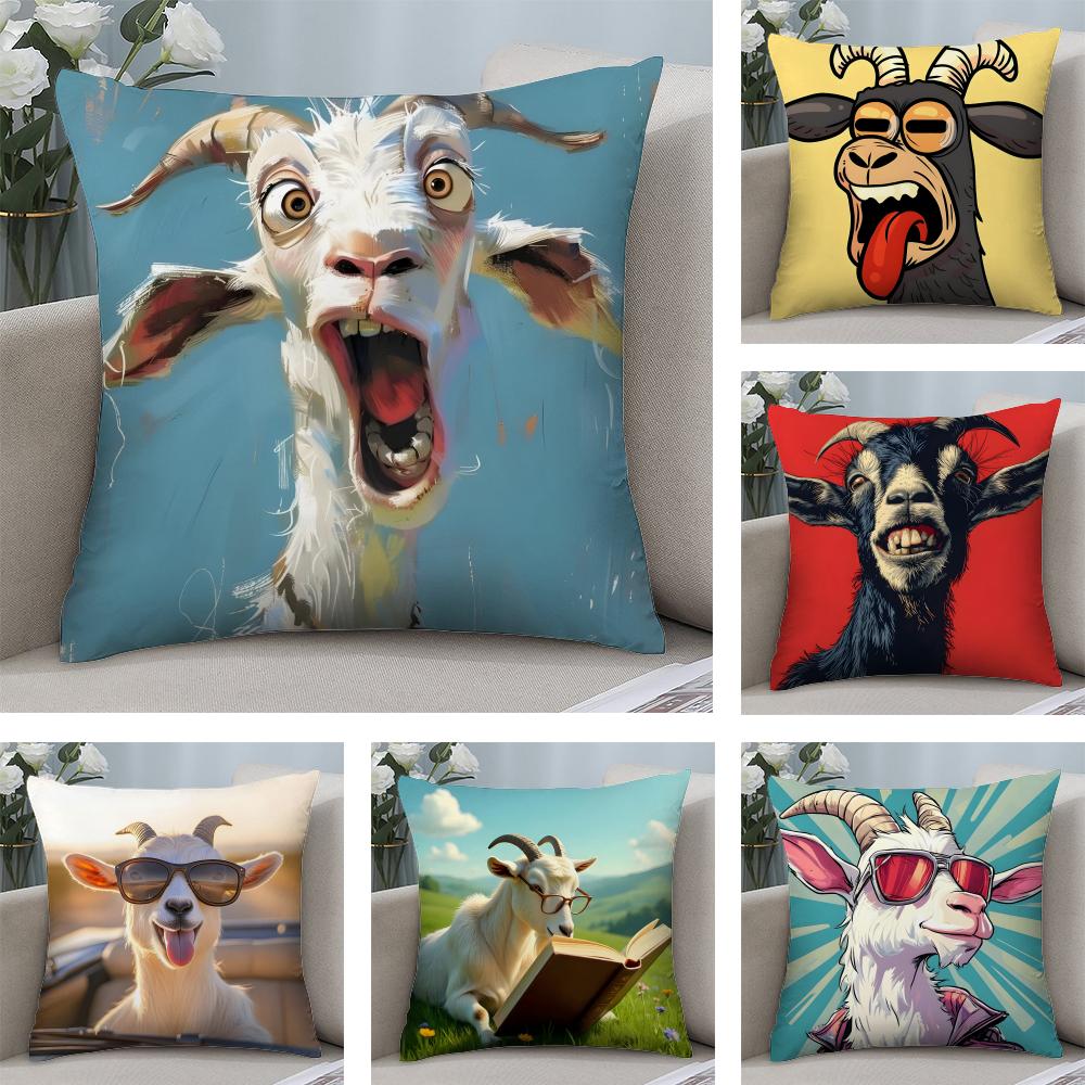 Lustige Ziege Niedliche Kissenhülle Plüschstoff Weich Zweiseitig Bedruckt Sofa Warm Winter Zuhause Kindergeschenk Kissenbezug