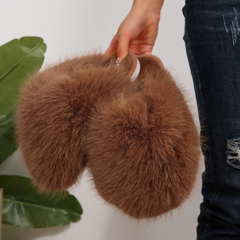 Cute Plush Slippers Winter New Round Toe Deep Mouth Soft Sole Non-slip Wrapped Toe Flats
