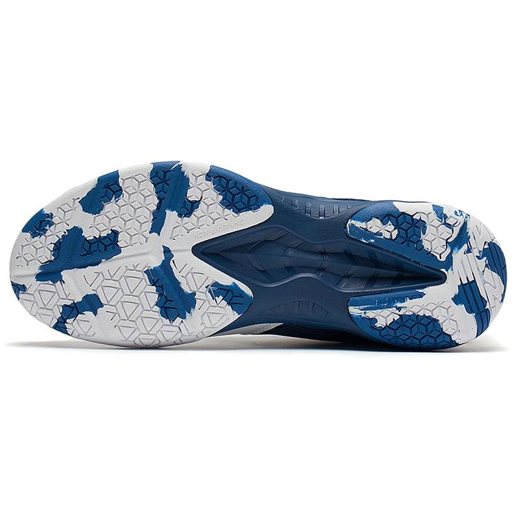 New LiNing Sound Waves 2 Cushioned Slip Resistant Abrasion Resistant Low Top Badminton Shoes Unisex White Dark Blue AYTS016-7