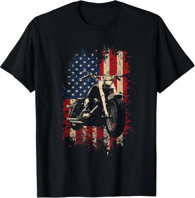 Vintage Motorcycle USA Flag T-Shirt for Biker Enthusiasts