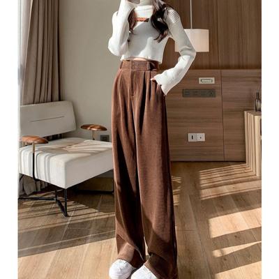 Women's Pants Winter Plus Velvet Wide Leg Pants Korean Fashion Casual Woman Pant High Waist Straight Women Loose Trousers