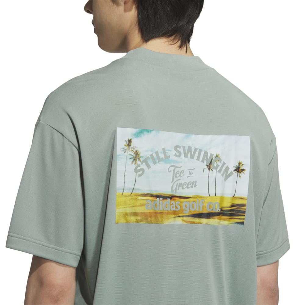 Golf HEAT Back Graphic Mock Neck Short Sleeve Shirt Silver Green [Adidas Golf] .RDY
