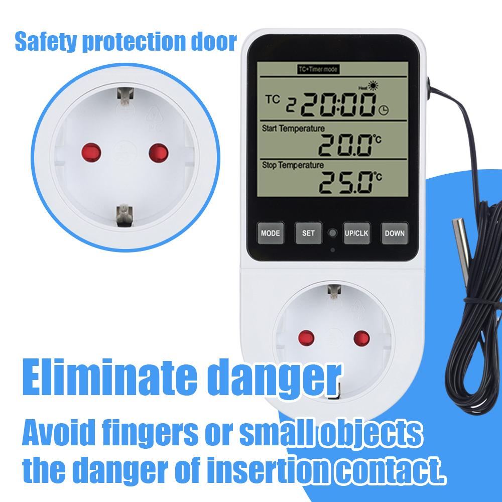LCD Display Temperature Controller Socket AC110~230V Timer Switch EU US UK AU Plug Thermostat Outlet Power Monitor Thermometer