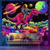 Blacklight UFO Astronaut Dinosaur Tapestry UV Reactive Psychedelic Wall Hanging Trippy Bedroom Home Decor