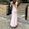 European and American women's clothing 2026 summer new temperament socialite style slim backless lace splicing hip dress