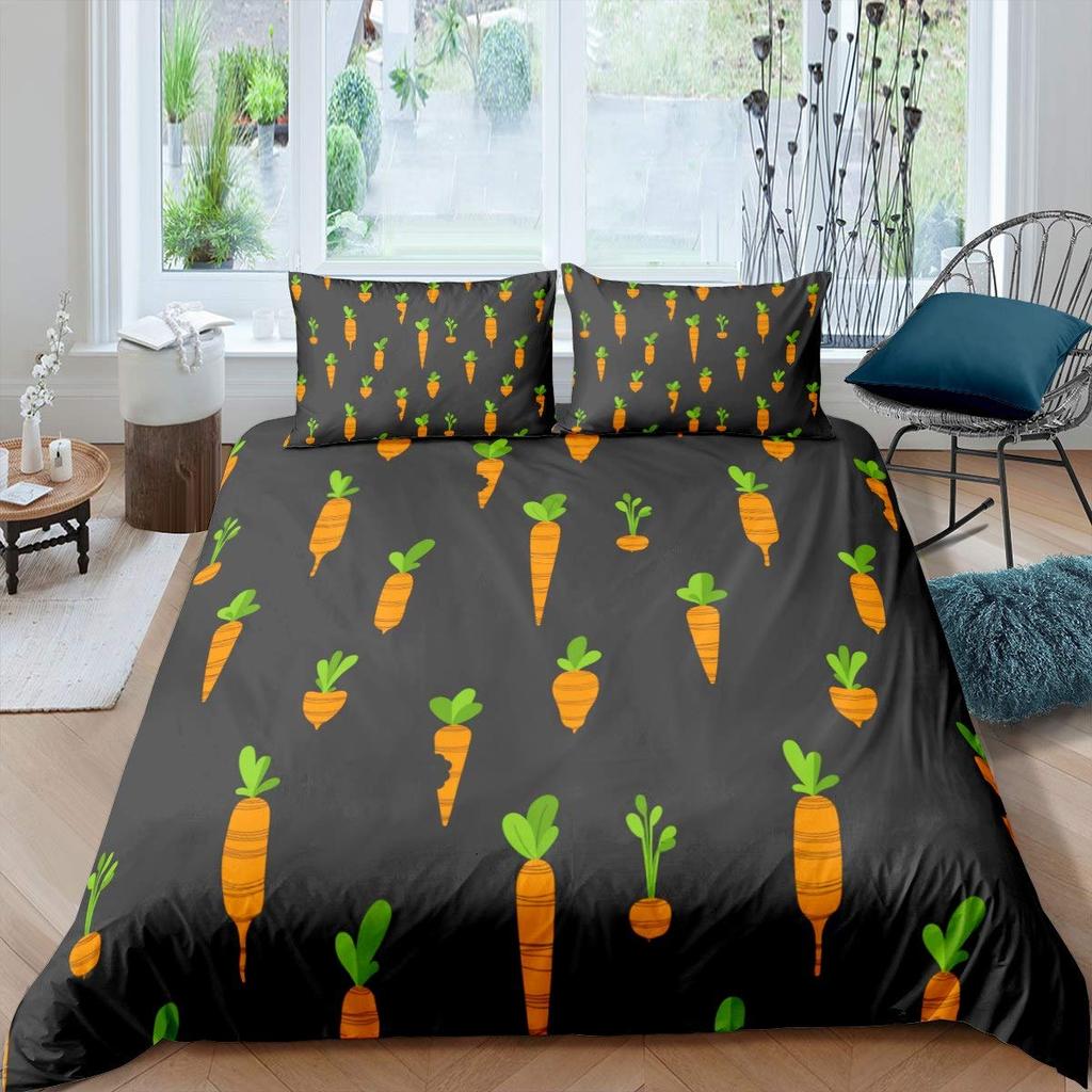 Guinea Pig Comforter Cover Set Cute Guinea Pig and Carrot Decor Duvet Cover 3D Animal Print Bedding Set 3pcs with 2 Pillow Cases