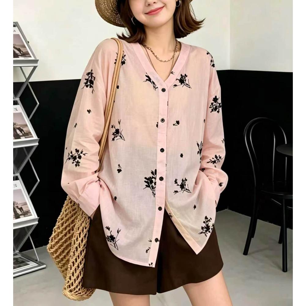 DIMANAF 2026 Women Plus Size New Summer Blouse Shirt Long Sleeve Embroidery Floral Casual Loose Lady Tops Shirts