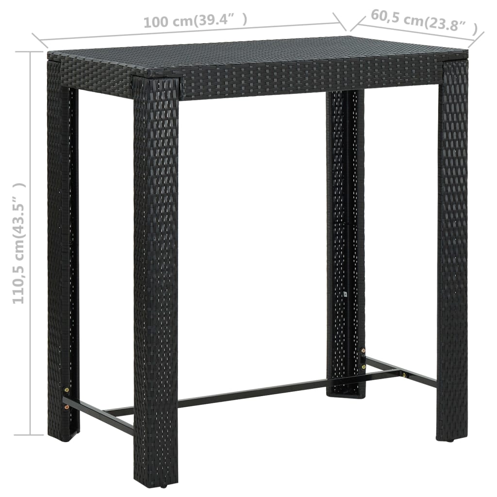 Garden Bar Table Black 100 x 60.5 x 110.5 cm Poly Rattan