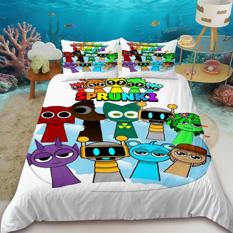

Kids Sprunki Duvet Cover Sprunki Cartoon Bedding Set Quilt Cover with 2 Pillocase Queen Full Bedroom Decor Teens Children 135x200cm