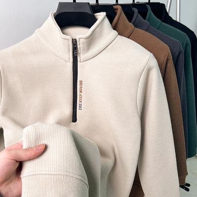 Autumn and Winter Thickened Outside Sweater  Men's Casual T-shirt Long-sleeved Stand-up Collar Bottoming Shirt Tops Plus Size