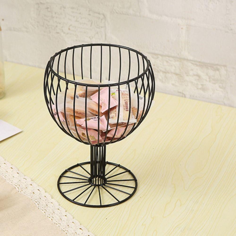 Large Capacity Goblet Shape Fruit Basket Space Saving Rust-proof Snack Storage Tray Black Hollow Coffee Pod Holder Dessert
