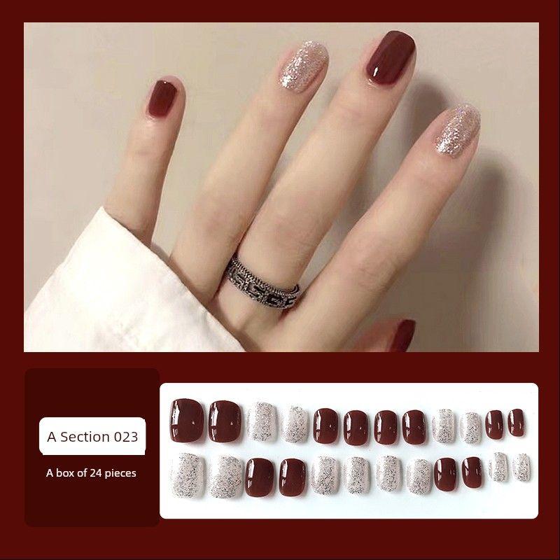 

New Year Red Wear Short Armor 2025 New Arrival Fake Nail Tip Fall and Winter White Nail Stickers Finished Product Detachable [A023]]