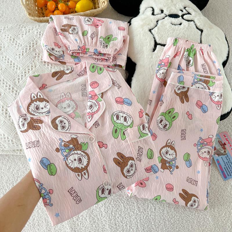 

Пижама женская летняя из высококачественного облачного хлопка с коротким рукавом, трехпредметная M