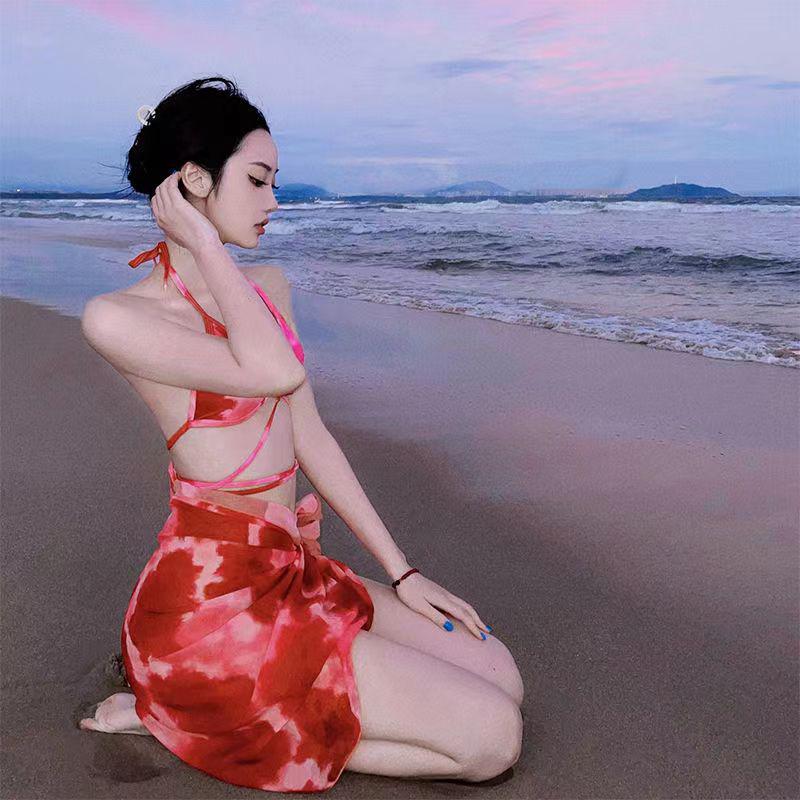 Women's European & American Tie-Dye Bikini Three-Piece Set with Cover-Up - Sexy Hot Girl Style for Spring Vacations
