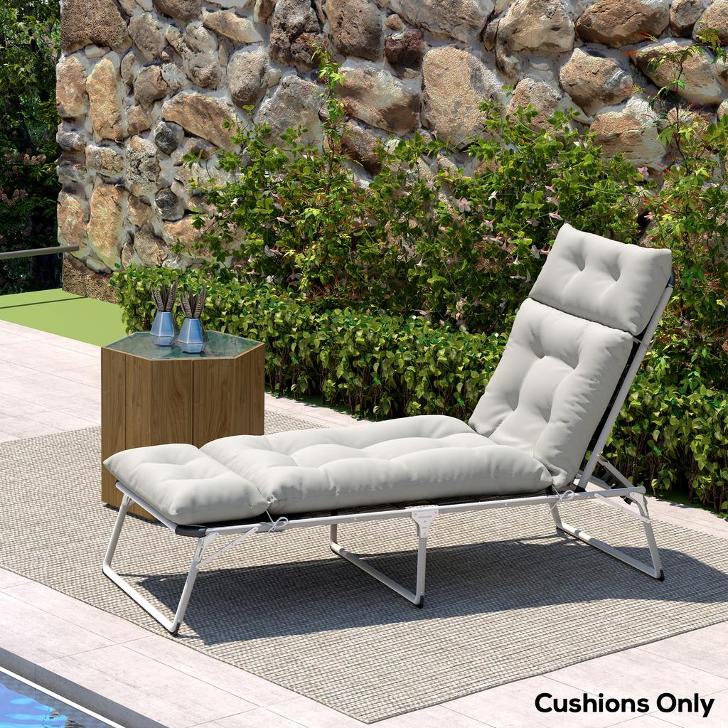Sun Lounger Cushions Only, 190x56x10cm Garden Lounge Chair Cushions, UPF20+ 220gsm Fabric, Thick Sunbed Replacement Pads with 6 Ties, Light Grey